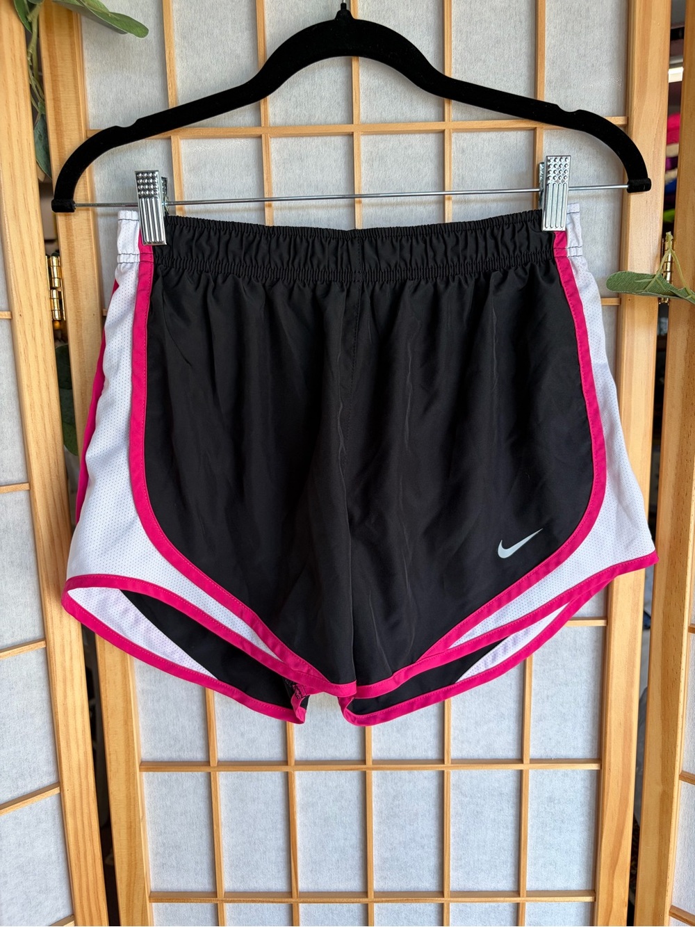 Nike Black Athletic Shorts with Pink Trim and White Panels